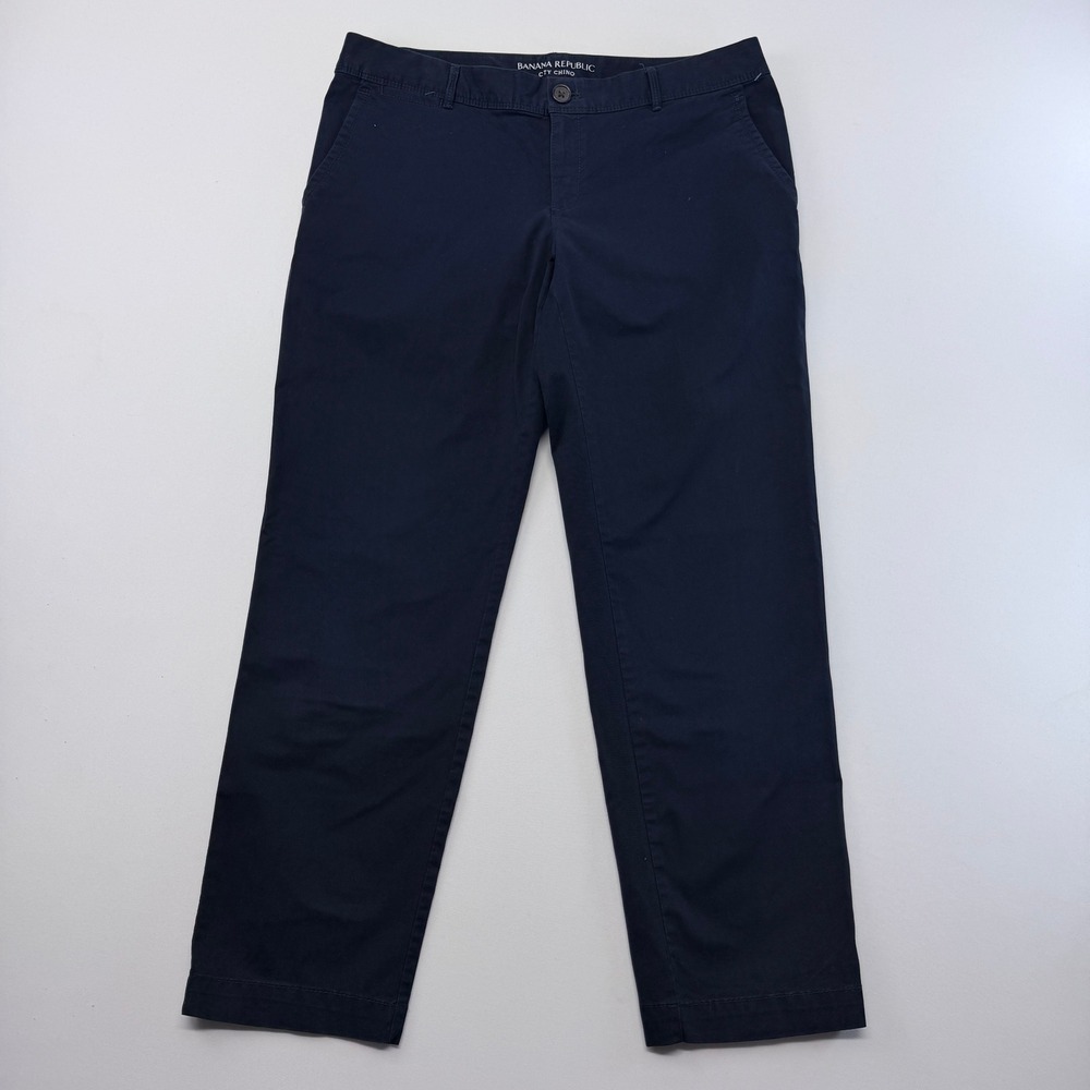 Banana Republic Cty Chino Pants Mens 10 Navy Blue Straight Leg Cotton Stretch